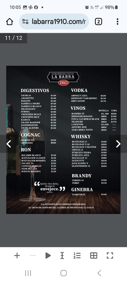La Barra 1910 Menu - Image 1